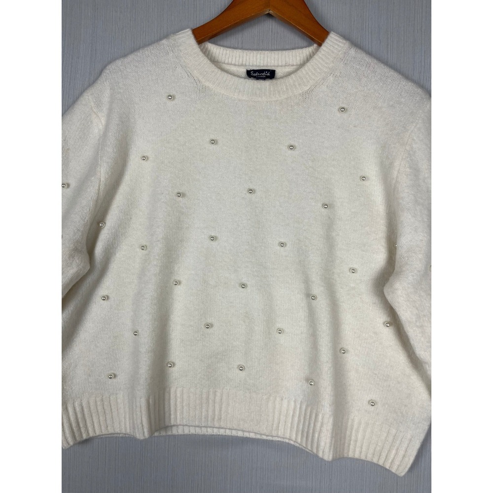 Coquette Pearl Embellished Sweater Womens XL White Crewneck Knit Feminine